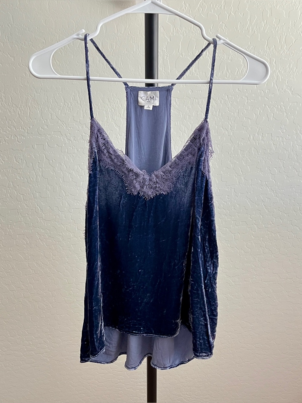 Cami NYC "The Racer" Velvet Camisole Periwinkle Lace-Trim Cami